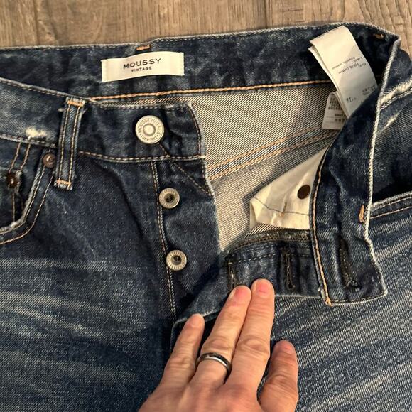 MOUSSY VINTAGE Women's Blue Distressed Raw Hem Straight Leg Jeans Size 24 - Picture 5 of 7